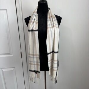 Charter Club Cashmere Scarf With Fringe Detailing White/Tan/Gray/Black